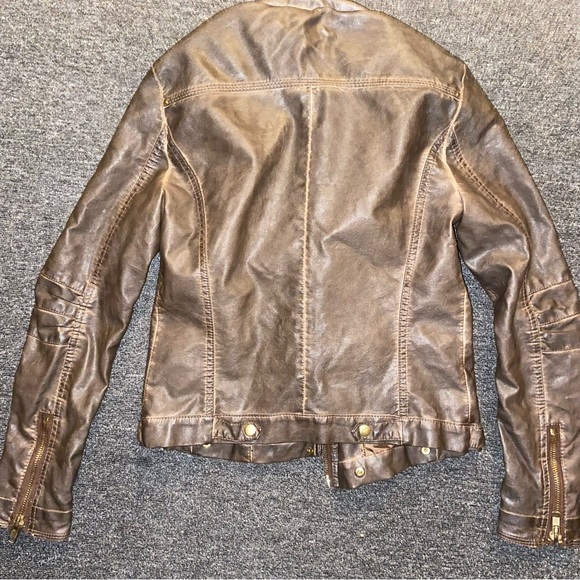 Brown Zipper Collared Leather Jacket - Picture 3 of 4